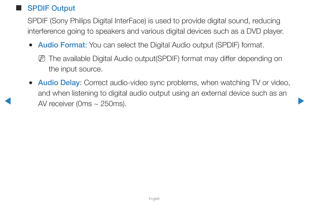 Samsung UA40D5500RRSXA, UA46D5500RRCXA, UA46D5500RRXZN, UA40D5500RRXUM Spdif Output, Input source, AV receiver 0ms ~ 250ms 