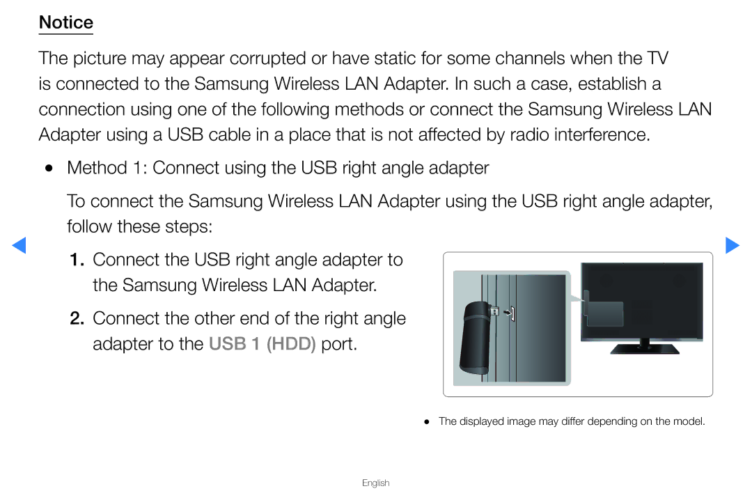 Samsung UA46D5500RRXRQ, UA40D5500RRSXA, UA46D5500RRCXA, UA46D5500RRXZN Method 1 Connect using the USB right angle adapter 