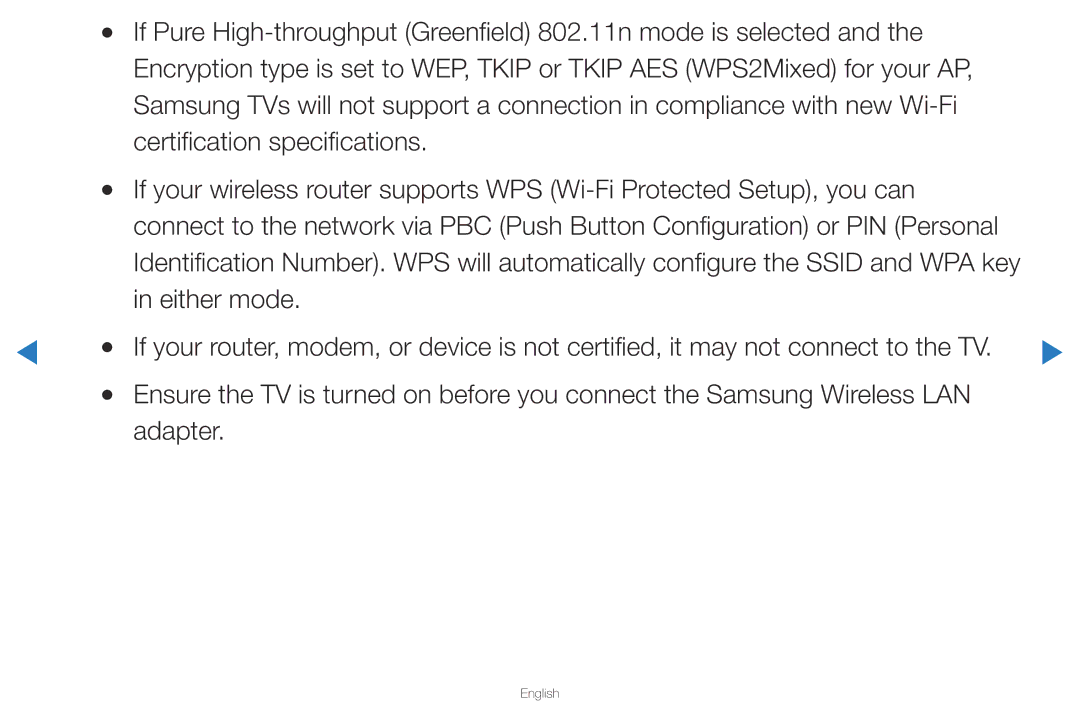 Samsung UA40D5500RRSMN, UA40D5500RRSXA manual If Pure High-throughput Greenfield 802.11n mode is selected, Either mode 