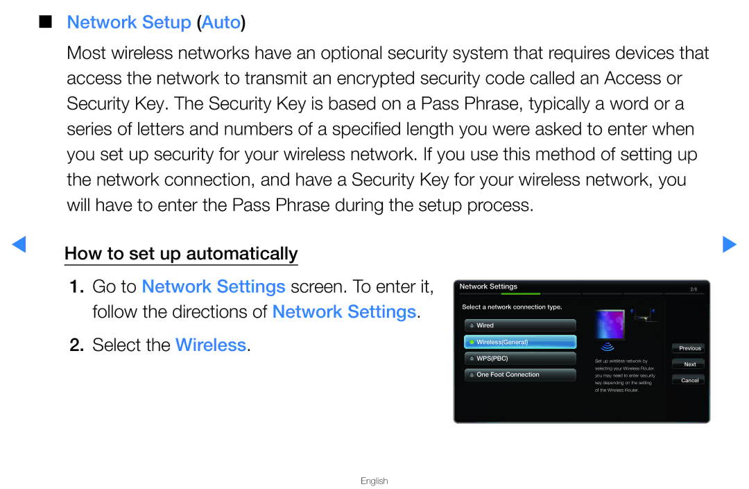 Samsung UA40D5500RRXXV, UA40D5500RRSXA, UA46D5500RRCXA, UA46D5500RRXZN manual Network Setup Auto, Select the Wireless 