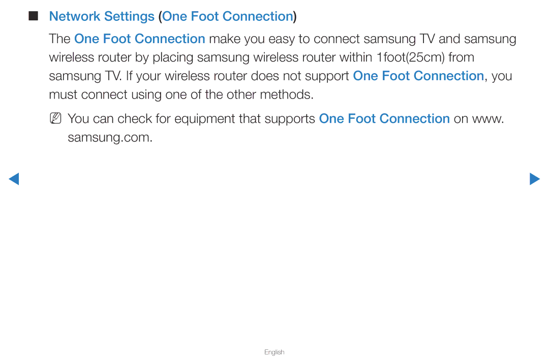 Samsung UA46D5500RRSMN, UA40D5500RRSXA, UA46D5500RRCXA, UA46D5500RRXZN, UA40D5500RRXUM Network Settings One Foot Connection 