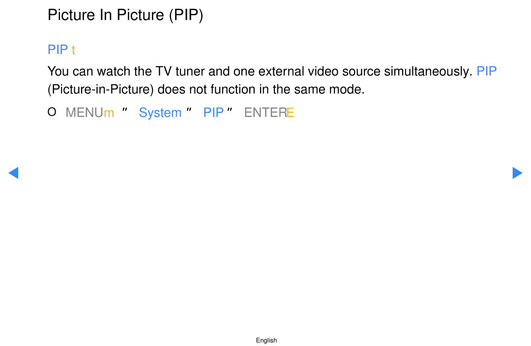 Samsung UA40D5500RRXTW, UA40D5500RRSXA, UA46D5500RRCXA manual Picture In Picture PIP, PIP t, OO MENUm → System → PIP → Entere 