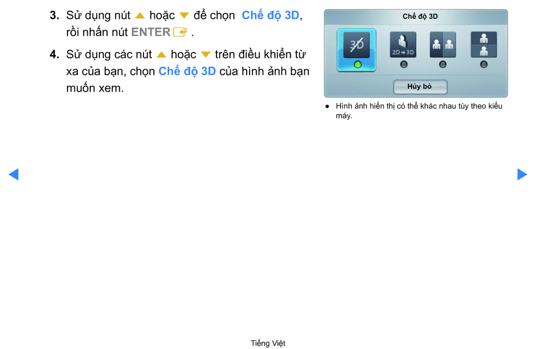 Samsung UA40D5500RRXXV manual Chế độ̣ 3D Huy bo 