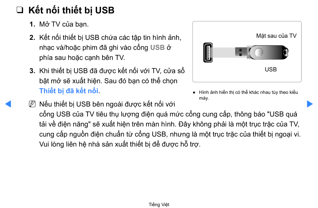 Samsung UA40D5500RRXXV manual Kết nối thiết bị USB, Thiêt bi đã kết nối 