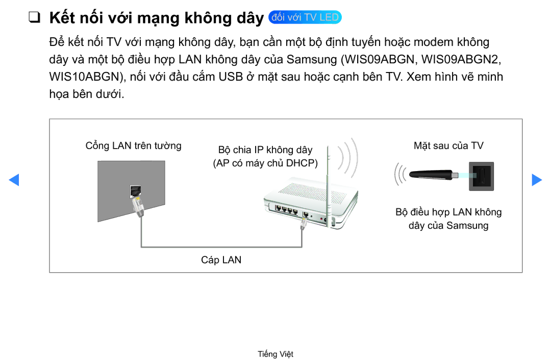 Samsung UA40D5500RRXXV manual Kết nối vớ́i mạ̣ng không dây đối vớ́i TV LED 