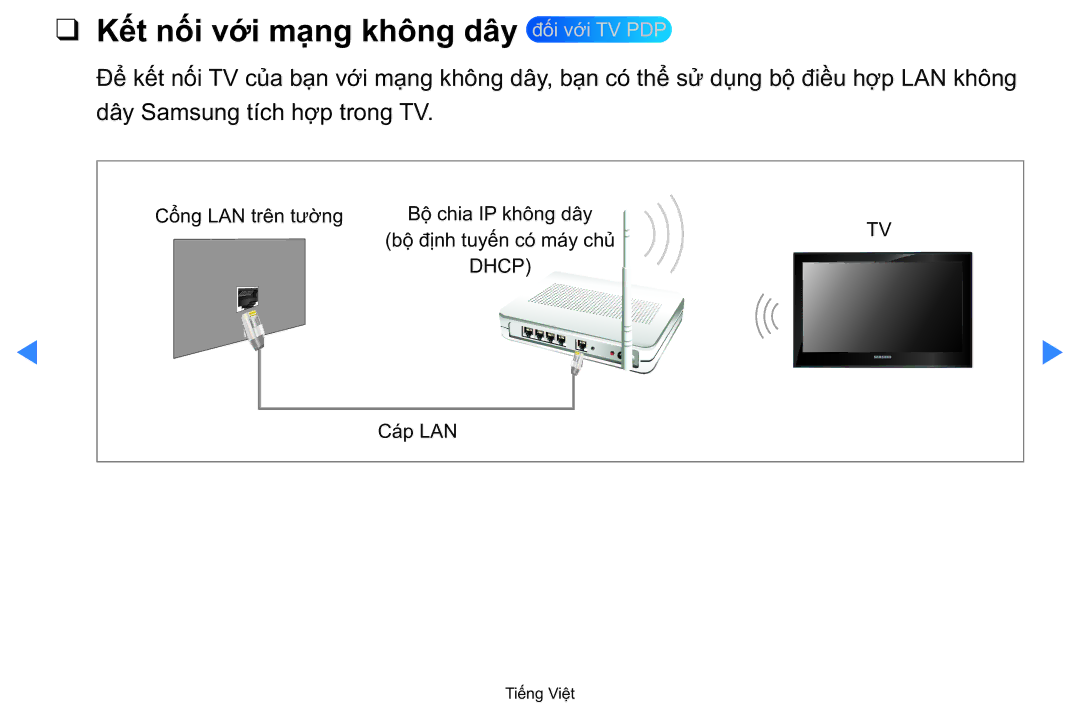 Samsung UA40D5500RRXXV manual Kết nối vớ́i mạ̣ng không dây đối vớ́i TV PDP 