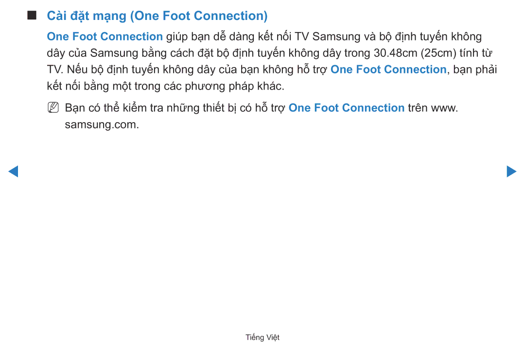 Samsung UA40D5500RRXXV manual Cài đặt mạ̣ng One Foot Connection 