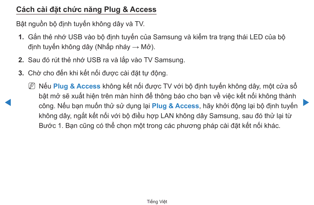 Samsung UA40D5500RRXXV manual Cach cài đặt chức năng Plug & Access 