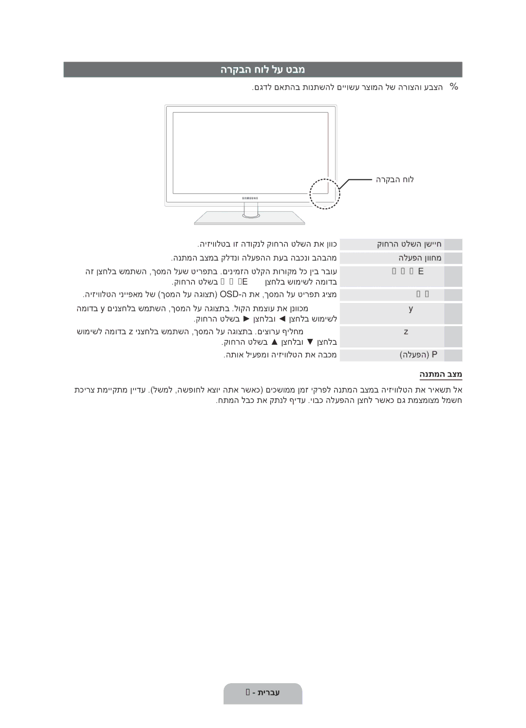 Samsung UA40D6000SMXSQ, UA46D6000SMXSQ manual הרקבה חול לע טבמ, הנתמה בצמ 