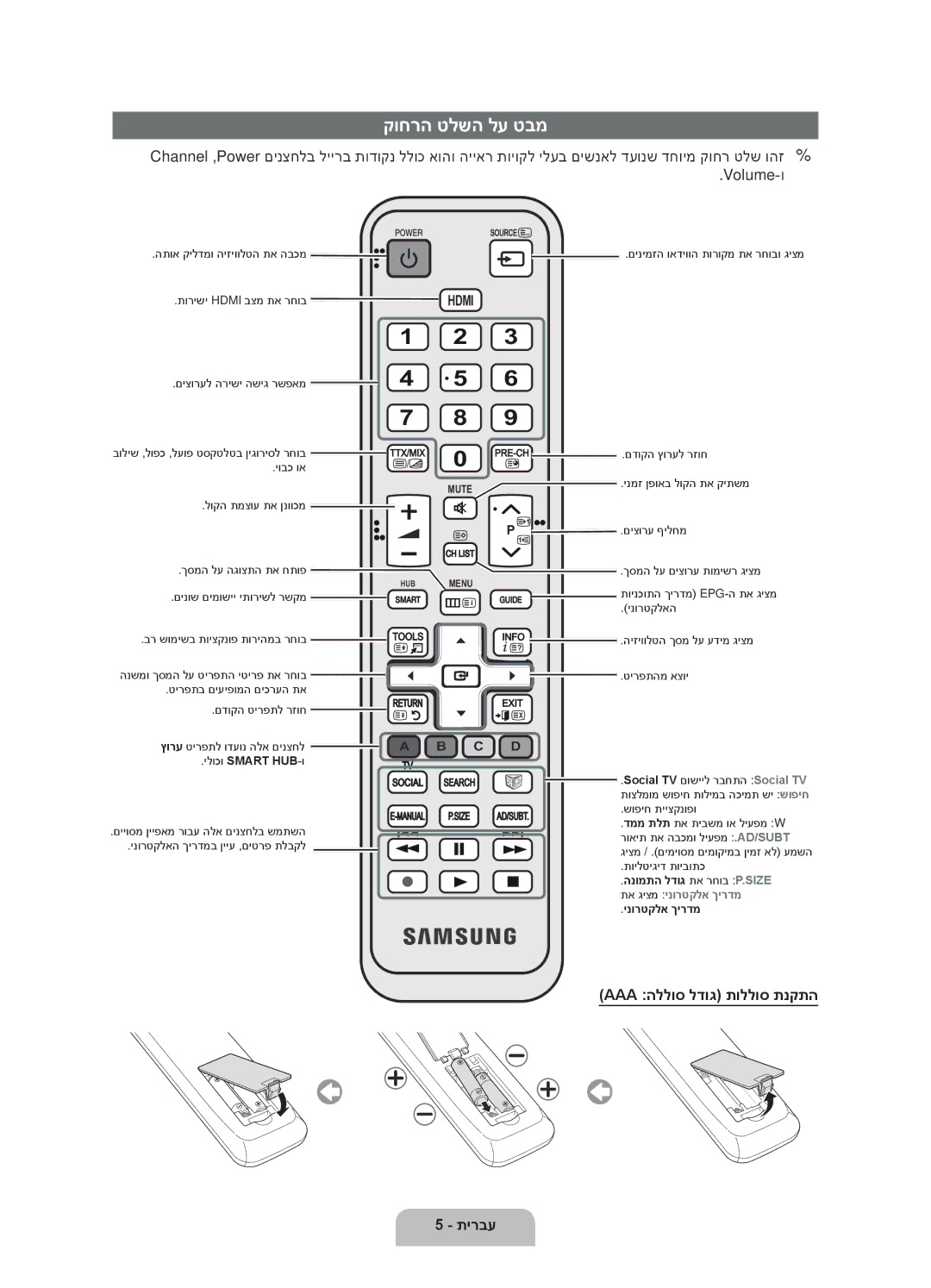 Samsung UA46D6000SMXSQ, UA40D6000SMXSQ manual קוחרה טלשה לע טבמ, Aaa הללוס לדוג תוללוס תנקתה תירבע 