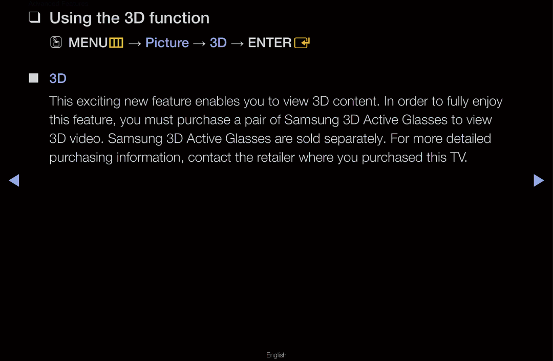 Samsung UA32D6000SNXZN, UA40D6000SRSAS, UA40D6000SRXRQ manual Using the 3D function, OO MENUm → Picture → 3D → Entere 