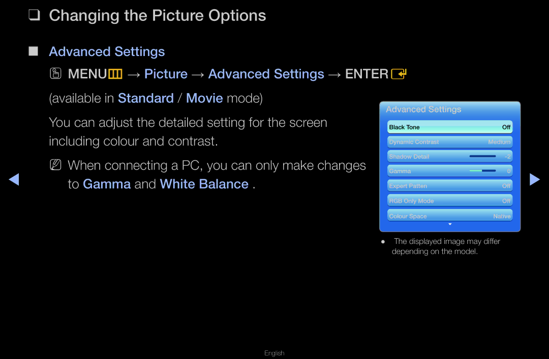 Samsung UA40D6000SMSHD, UA40D6600WMSHD, UA40D6600WNXHC manual Changing the Picture Options, Including colour and contrast 