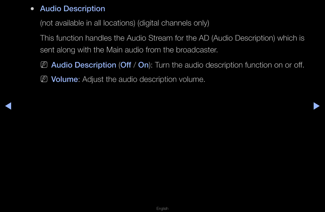 Samsung UA40D6400UNXXV, UA40D6600WMSHD, UA40D6600WNXHC, UA40D6600WNXUM, UA32D6000SNXZN, UA55D6600WMXHC manual Audio Description 