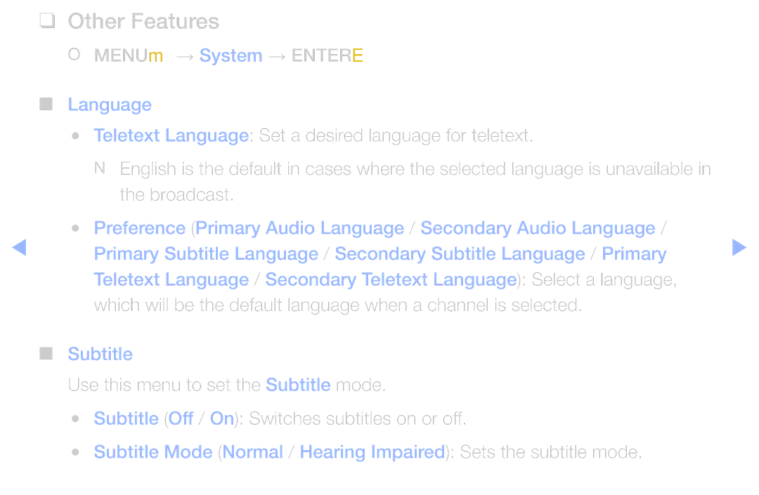 Samsung UA55D6400UNXZN manual OO MENUm → System → Entere, Teletext Language Set a desired language for teletext, Broadcast 