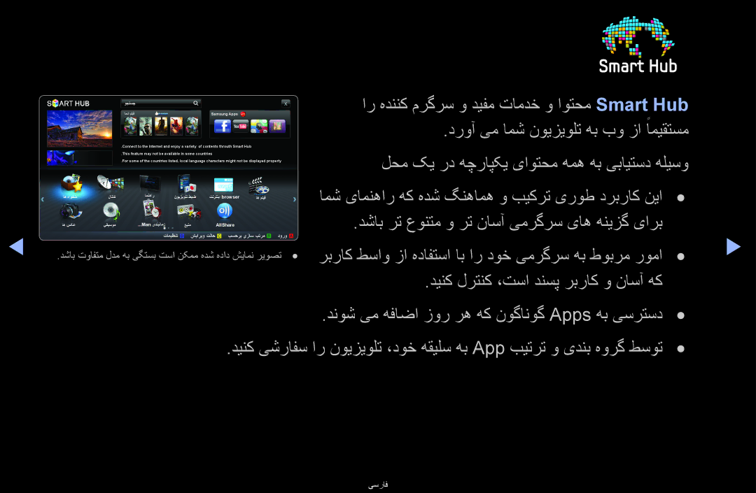 Samsung UA40D6600WMXHC manual ار هدننک مرگرس و دیفم تامدخ و اوتحم Smart Hub, دشاب رت عونتم و رت ناسآ یمرگرس یاه هنیزگ یارب 