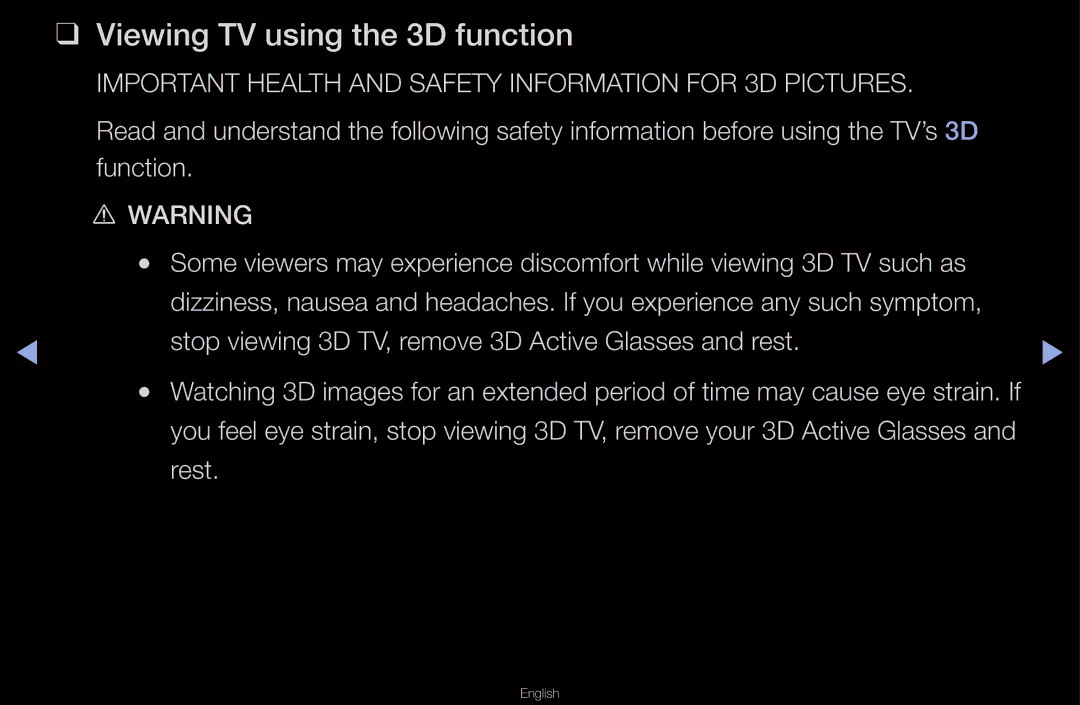 Samsung UA40D6600WNXZN, UA40D6600WMSHD, UA40D6600WNXHC, UA40D6600WNXUM, UA55D6600WMXHC Viewing TV using the 3D function, Rest 