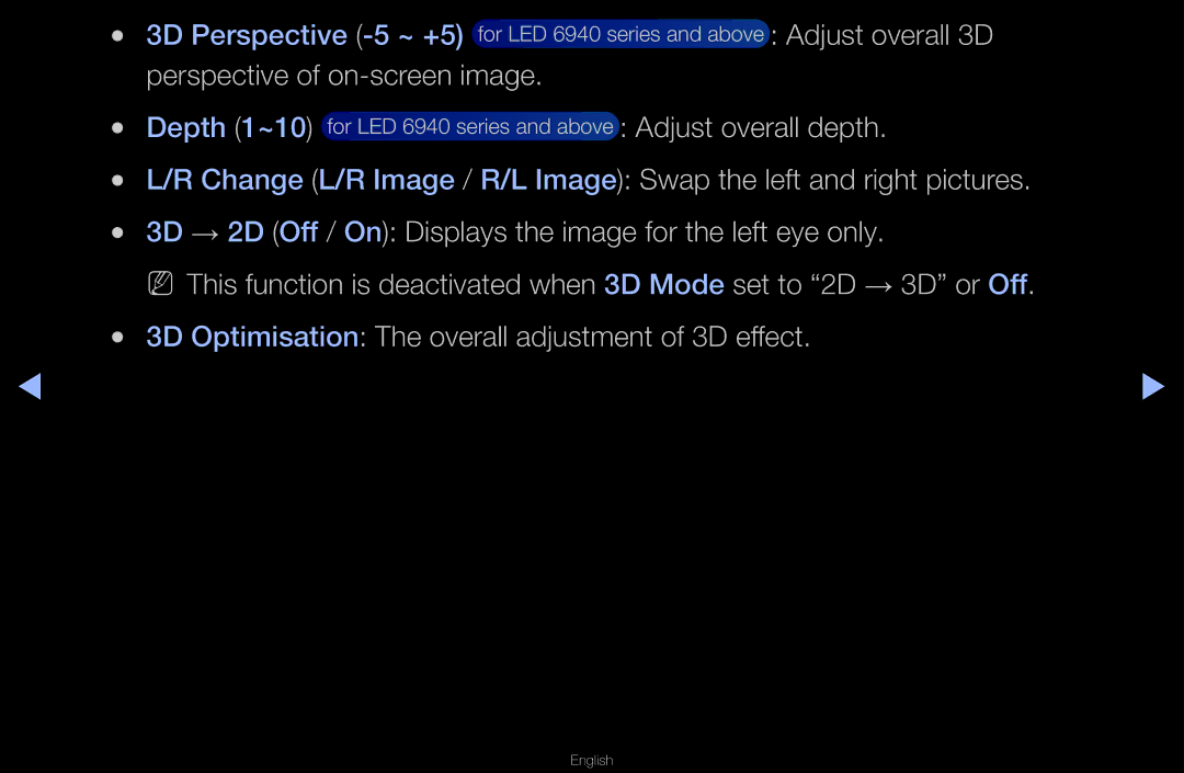 Samsung UA40D6600WNXUM, UA40D6600WMSHD manual Adjust overall 3D, Perspective of on-screen image, Adjust overall depth 