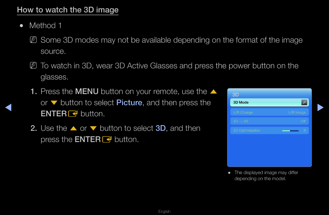 Samsung UA40D6400UMXHC, UA40D6600WMSHD, UA40D6600WNXHC, UA40D6600WNXUM, UA55D6600WMXHC, UA46D6400UMSHD 3D Mode Change Image 