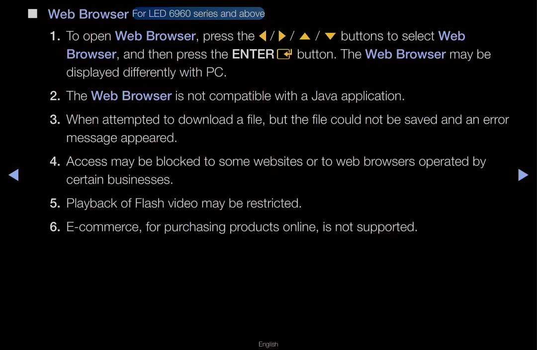 Samsung UA40D6000SMXSQ, UA40D6600WMSHD, UA40D6600WNXHC, UA40D6600WNXUM manual Web Browser For LED 6960 series and above 