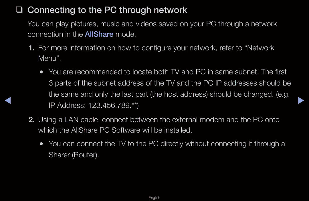 Samsung UA55D6600WMXHC, UA40D6600WMSHD, UA40D6600WNXHC, UA40D6600WNXUM, UA40D6400UMXHC Connecting to the PC through network 