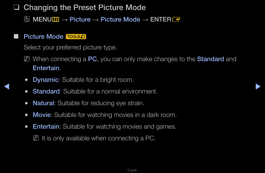 Samsung UA46D6400UMXSQ, UA40D6600WMSHD, UA40D6600WNXHC, UA40D6600WNXUM, UA55D6600WMXHC manual Changing the Preset Picture Mode 