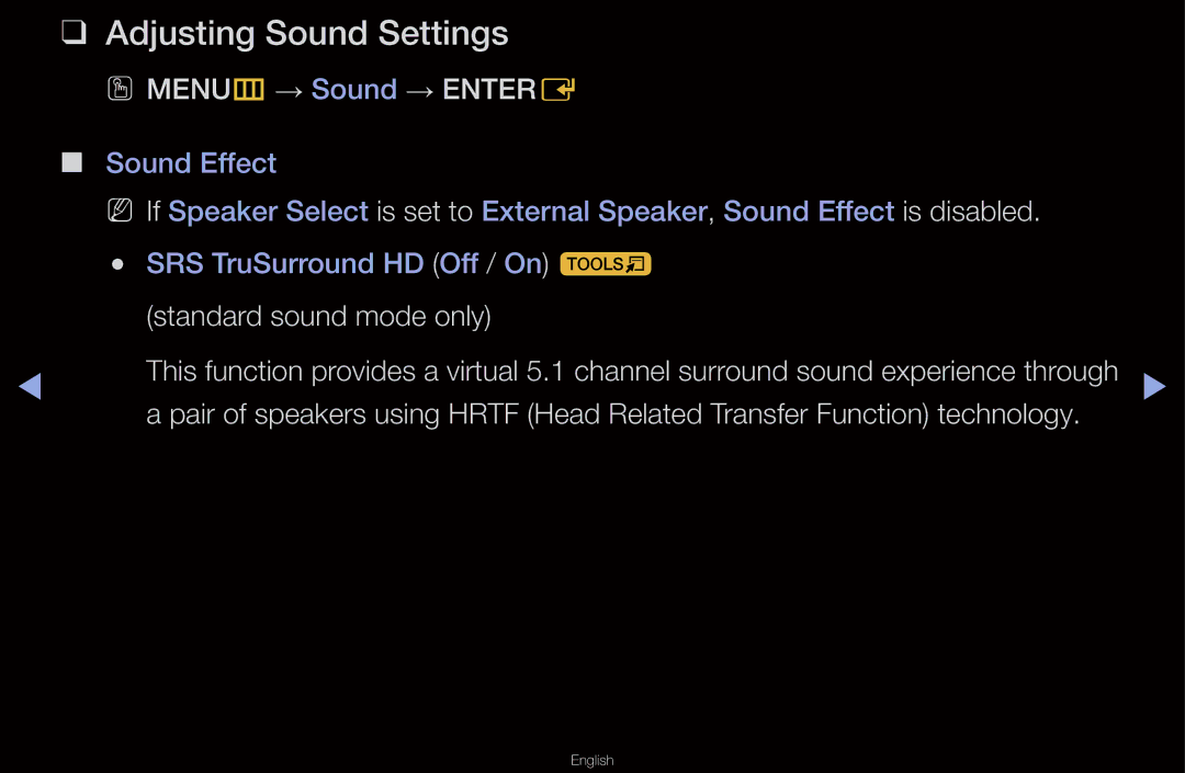 Samsung UA46D6400UMXSQ, UA40D6600WMSHD manual Adjusting Sound Settings, OO MENUm → Sound → Entere, Standard sound mode only 