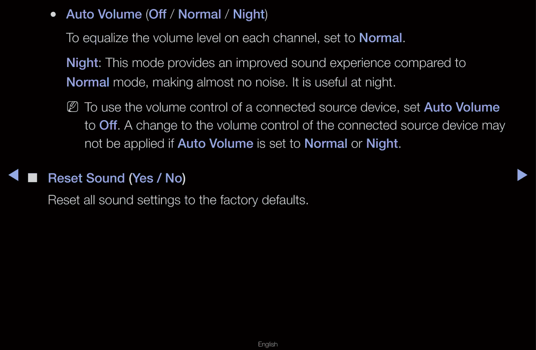 Samsung UA46D6000SMXHC, UA40D6600WMSHD, UA40D6600WNXHC manual Not be applied if Auto Volume is set to Normal or Night 