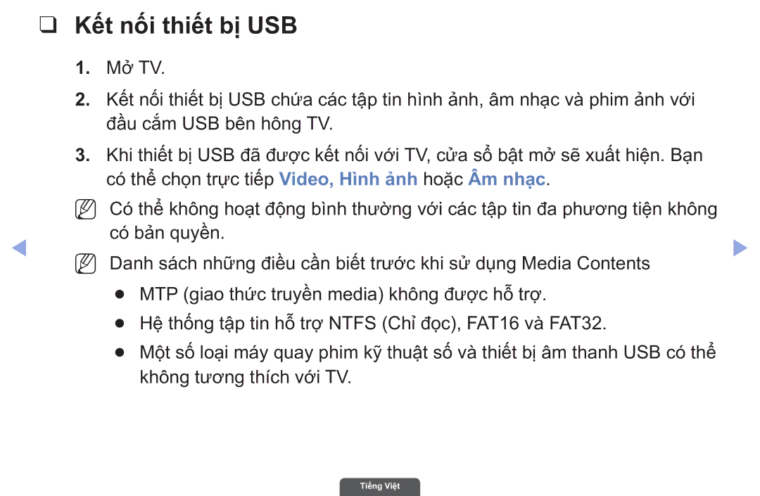 Samsung UA40EH6030RXXV, UA46EH6030RXXV, UA55EH6030RXXV manual Kế́t nối thiế́t bị̣ USB 