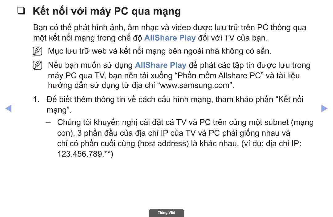 Samsung UA40EH6030RXXV, UA46EH6030RXXV, UA55EH6030RXXV manual Kế́t nối vớ́i máy PC qua mạ̣ng 