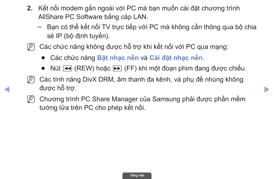 Samsung UA46EH6030RXXV, UA40EH6030RXXV, UA55EH6030RXXV manual Cac chức năng Bật nhạ̣c nề̀n va Cà̀i đặ̣t nhạ̣c nề̀n 