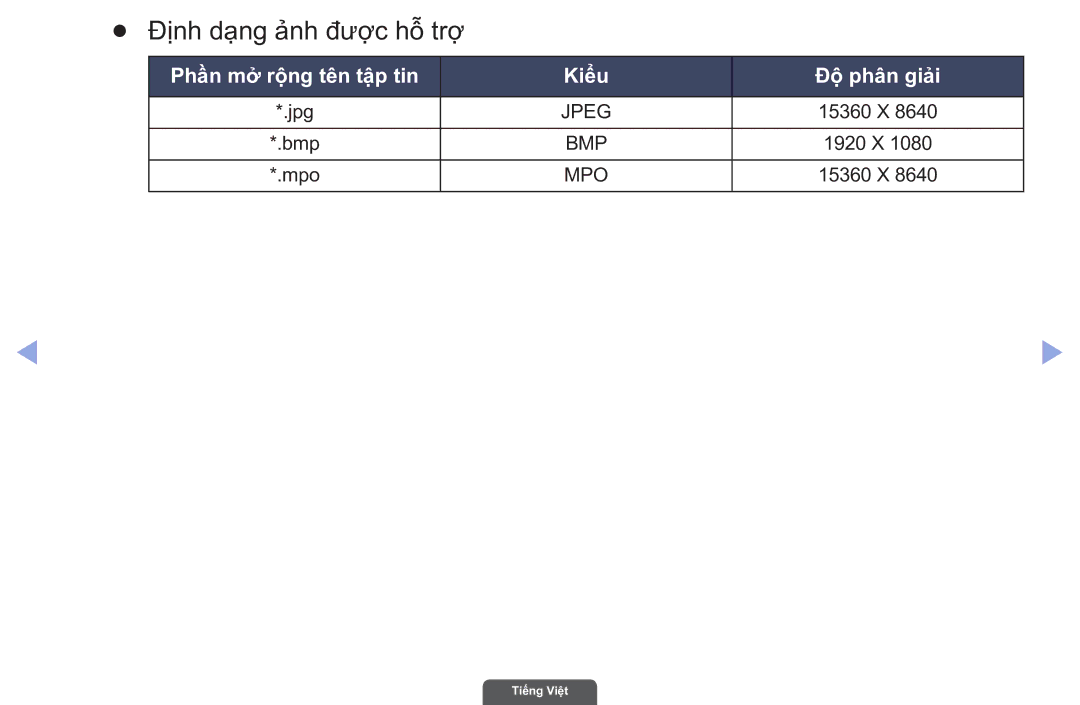 Samsung UA46EH6030RXXV, UA40EH6030RXXV, UA55EH6030RXXV manual Định dạ̣ng ảnh đượ̣c hỗ trợ̣ 