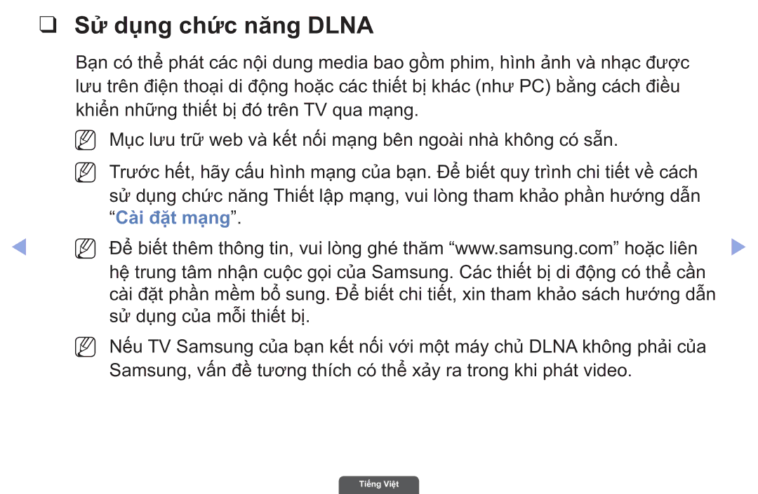 Samsung UA46EH6030RXXV, UA40EH6030RXXV, UA55EH6030RXXV manual Sử̉ dụ̣ng chức năng Dlna, Cà̀i đặ̣t mạ̣ng 