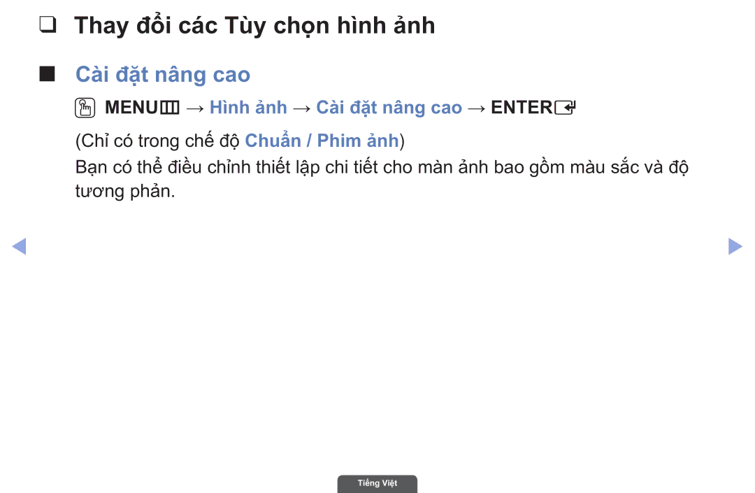 Samsung UA55EH6030RXXV, UA40EH6030RXXV, UA46EH6030RXXV manual Thay đổ̉i cá́c Tù̀y chọ̣n hì̀nh ảnh, Cà̀i đặ̣t nâng cao 