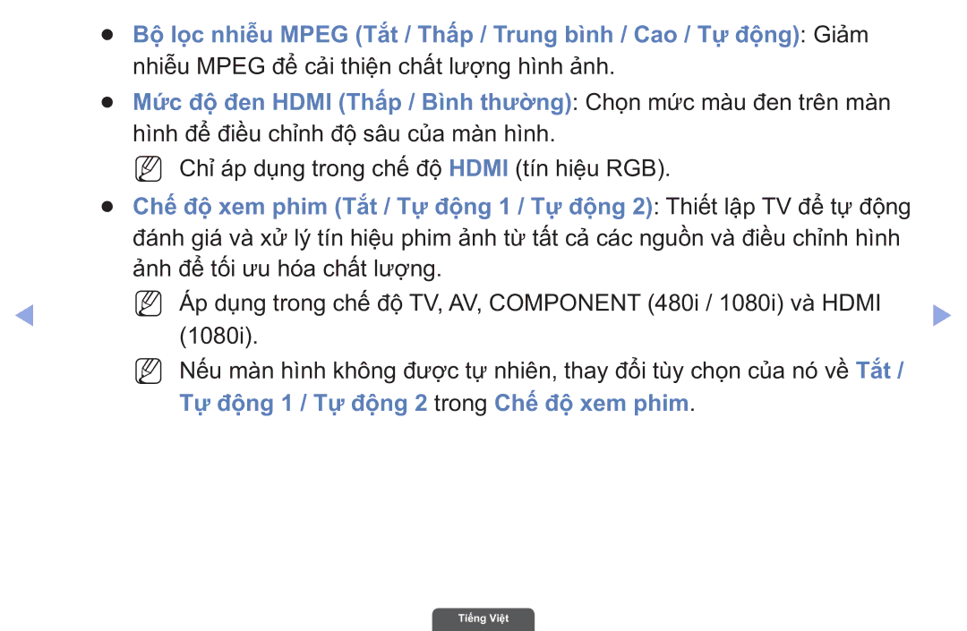 Samsung UA46EH6030RXXV, UA40EH6030RXXV, UA55EH6030RXXV manual Tự độ̣ng 1 / Tự độ̣ng 2 trong Chế́ độ̣ xem phim 