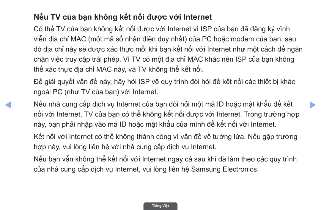 Samsung UA55EH6030RXXV, UA40EH6030RXXV, UA46EH6030RXXV manual Nế́u TV củ̉a bạ̣n không kế́t nối đượ̣c vớ́i Internet 