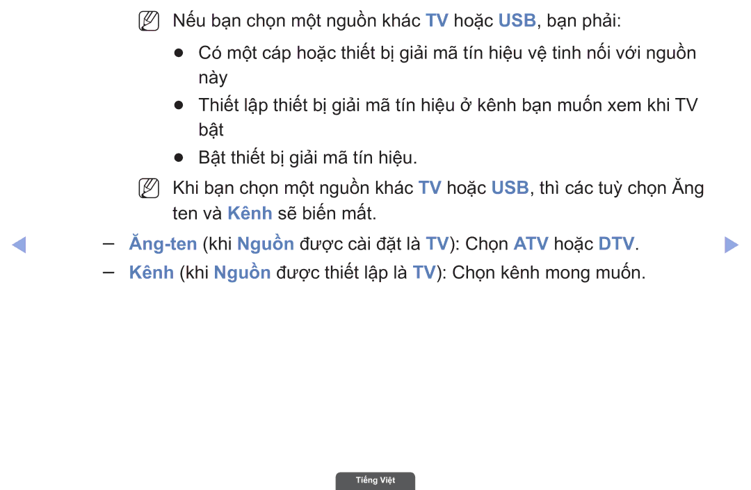 Samsung UA46EH6030RXXV, UA40EH6030RXXV, UA55EH6030RXXV manual Ăng-tenkhi Nguồn đượ̣c cài đặt là TV Chọ̣n ATV hoặc DTV 