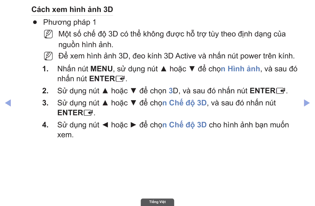 Samsung UA40EH6030RXXV, UA46EH6030RXXV, UA55EH6030RXXV manual Cá́ch xem hì̀nh ảnh 3D 