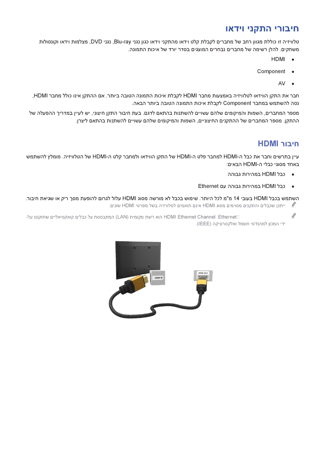 Samsung UA40F6510AMXSQ, UA40F5300AMXSQ, UA65F6400AMXSQ, UA50F6800AMXSQ, UA46F5300AMXSQ manual ואדיו ינקתה ירוביח, Hdmi רוביח 