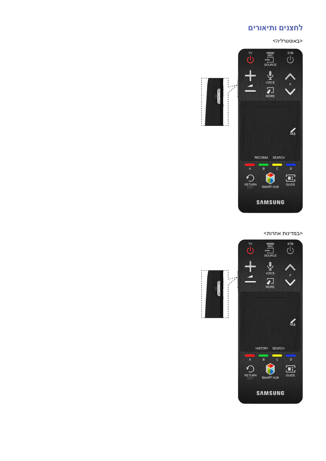 Samsung UA32F5500AMXSQ, UA40F5300AMXSQ, UA65F6400AMXSQ, UA50F6800AMXSQ manual םירואיתו םינצחל, הילרטסואב תורחא תונידמב 