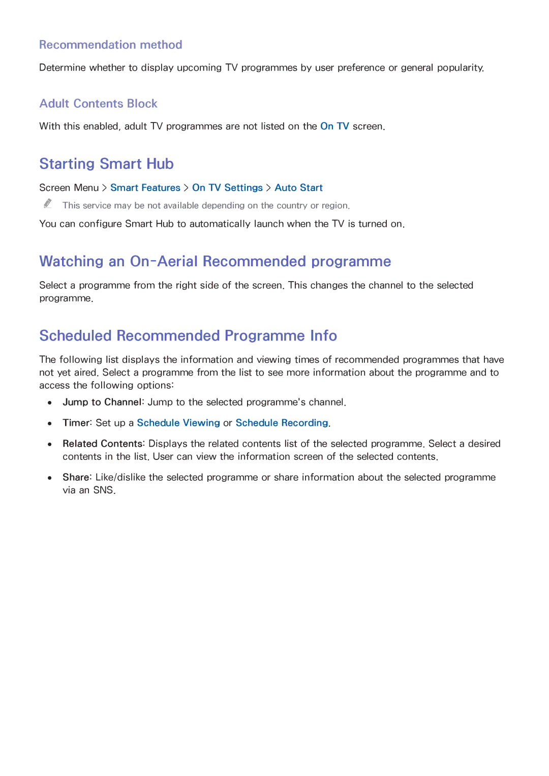 Samsung UA32F5500AMXSQ manual Starting Smart Hub, Watching an On-Aerial Recommended programme, Recommendation method 