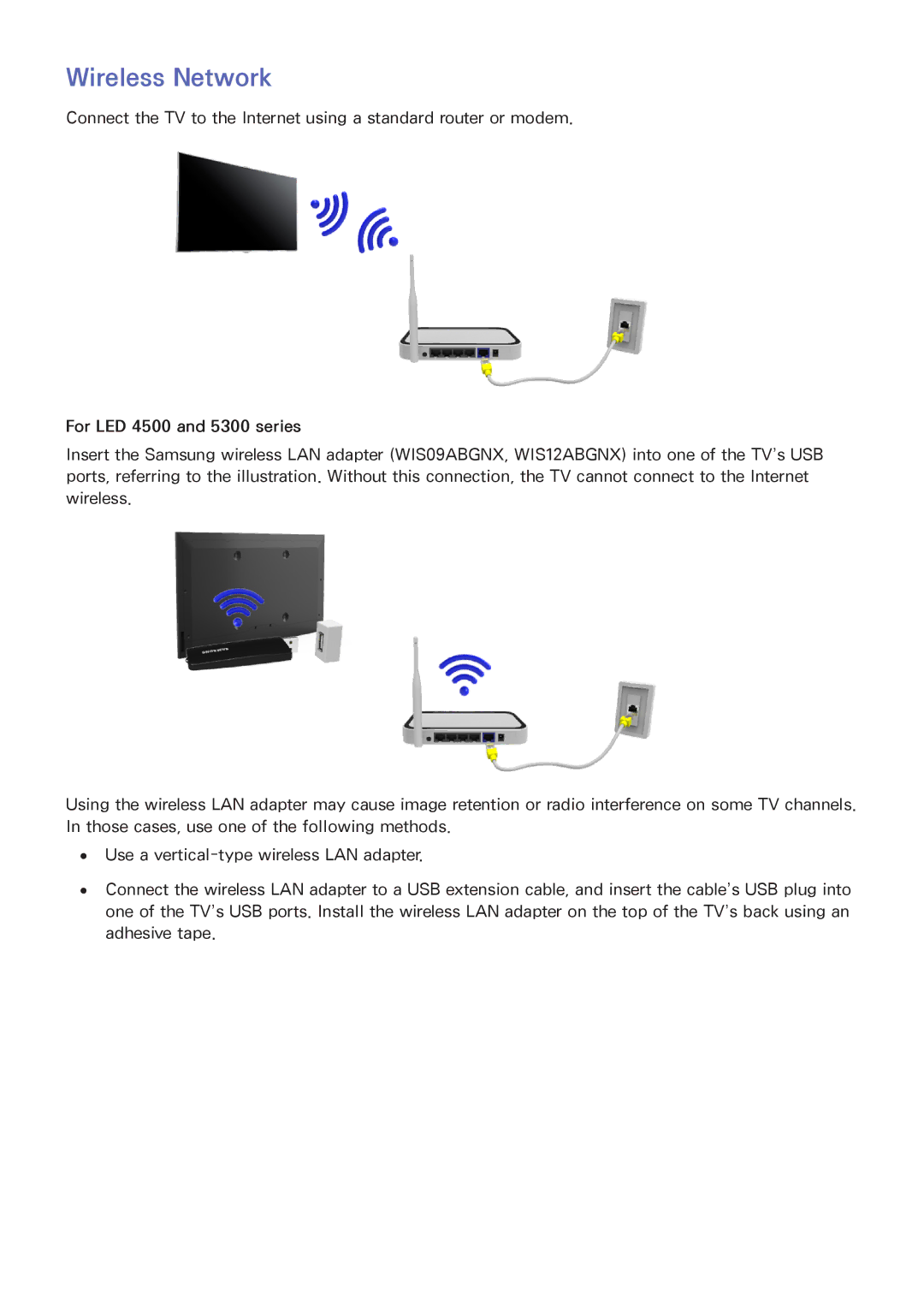 Samsung UA55F6400AMXSQ, UA40F5500AMXXS, UA40F5300AMXSQ, UA65F6400AMXSQ, UA50F6800AMXSQ, UA46F5300AMXSQ manual Wireless Network 