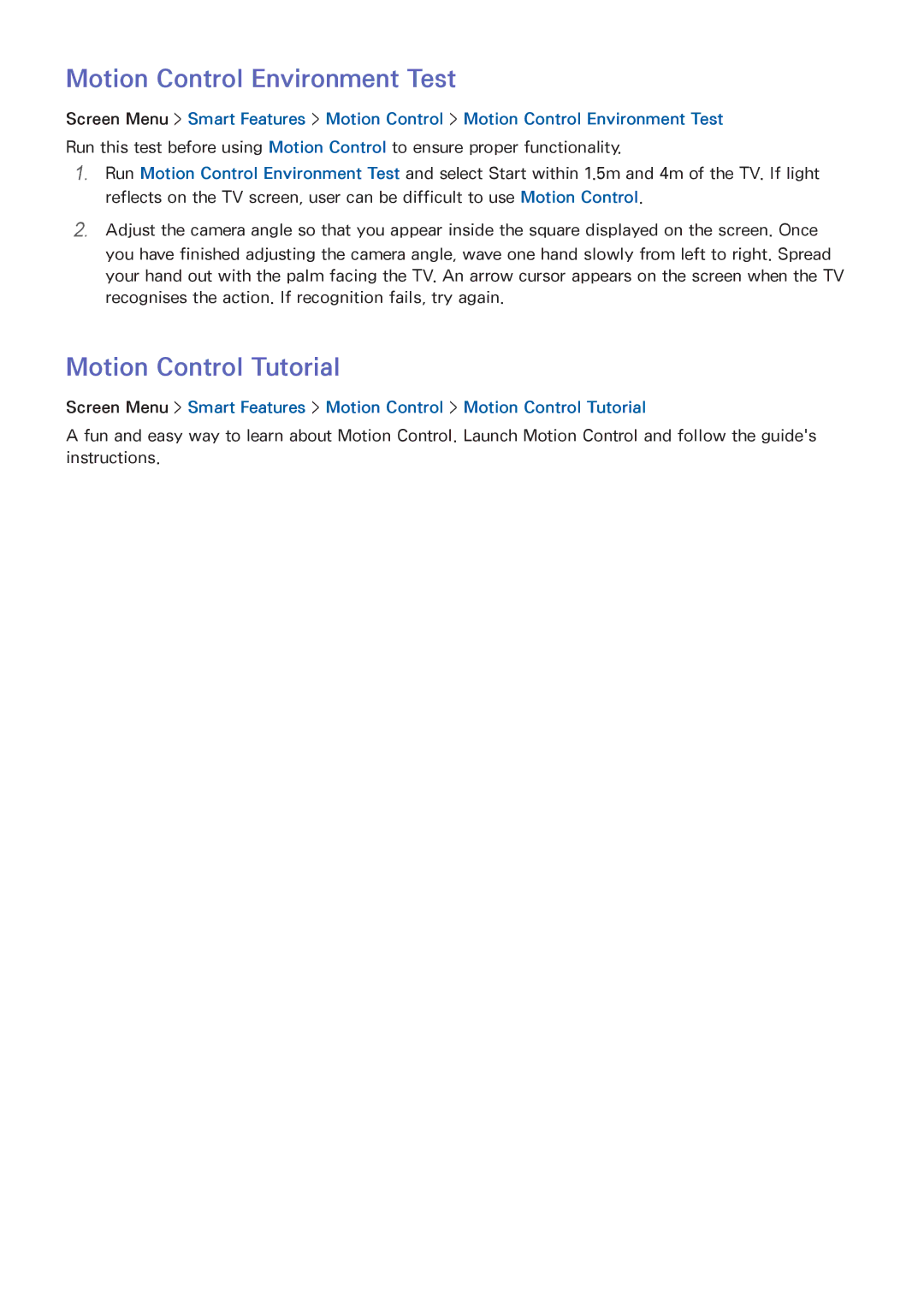 Samsung UA32F5300AMXSQ, UA40F5500AMXXS, UA40F5300AMXSQ manual Motion Control Environment Test, Motion Control Tutorial 