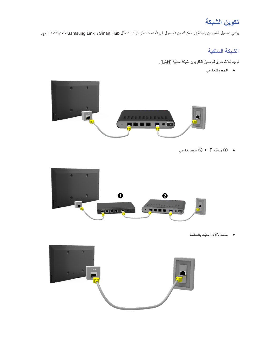 Samsung UA65F6400ARXUM, UA40F5500ARXUM, UA40F6800ARXUM, UA60H6300ARXMM, UA60H6300ARXZN manual ةكبشلا نيوكت, ةيكلسلا ةكبشلا 