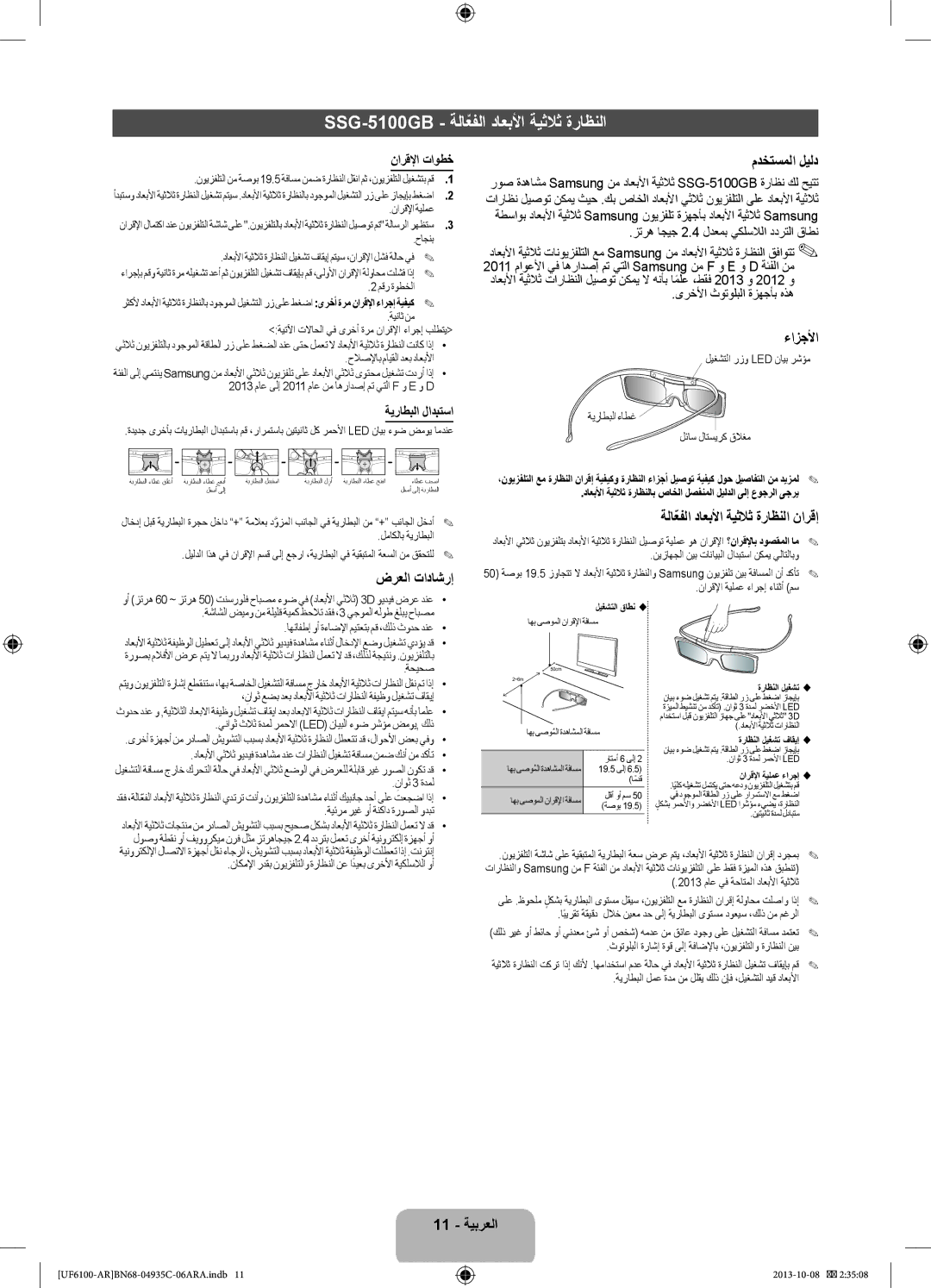 Samsung UA46F6100ARXUM, UA40F6100ARXUM, UA32F6100ARXUM, UA55F6100ARXUM manual SSG-5100GB ةلاعفلاّ داعبلأا ةيثلاث ةراظنلا 