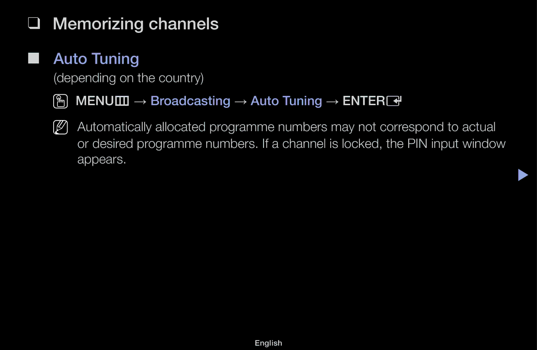 Samsung UA32F6100ARXUM, UA40F6100ARXUM, UA55F6100ARXUM manual Memorizing channels, Auto Tuning, Depending on the country 