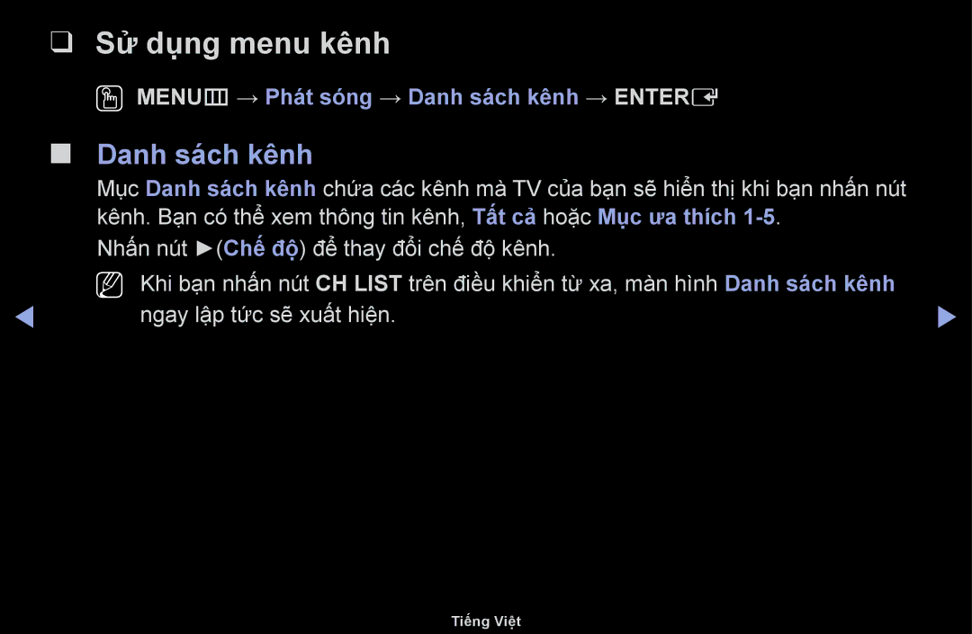 Samsung UA46F6100ARXXV, UA40F6100ARXXV manual Sử dụng menu kênh, OO MENUm → Phát sóng → Danh sach kênh → Entere 