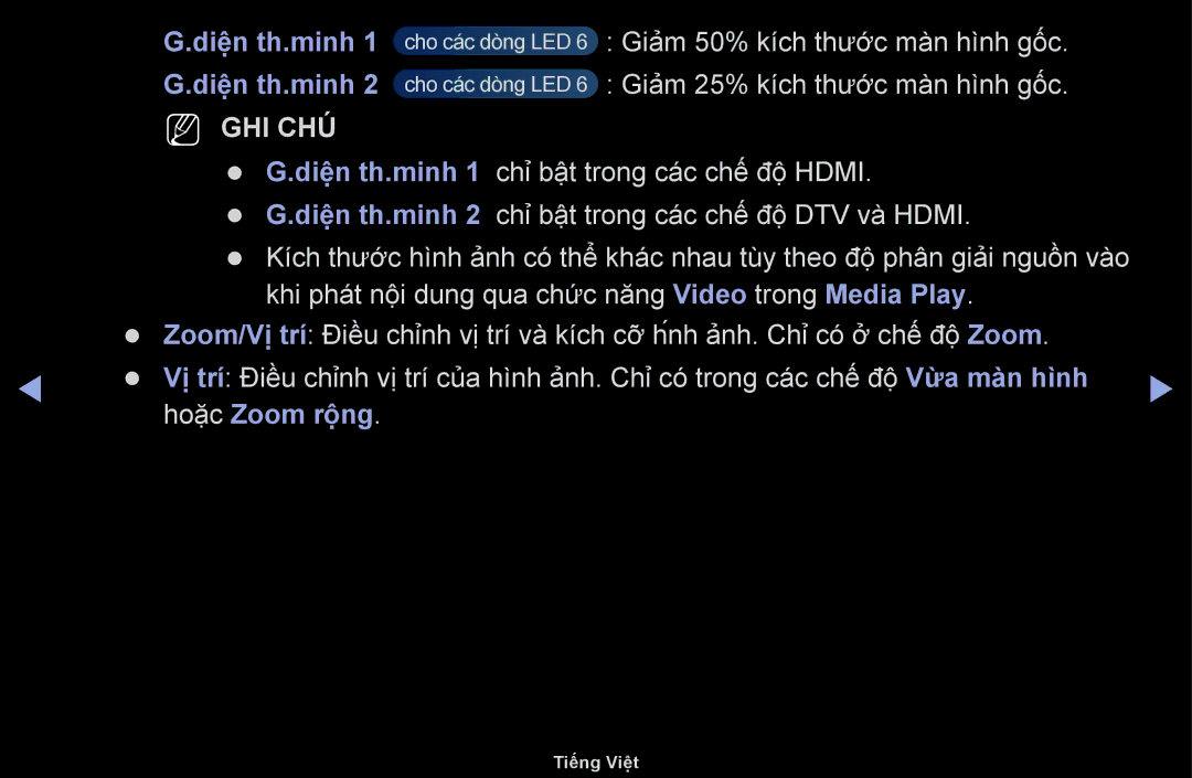 Samsung UA40F6100ARXXV, UA55F6100ARXXV, UA46F6100ARXXV manual Diệ̣n th.minh, Hoặc Zoom rộng 