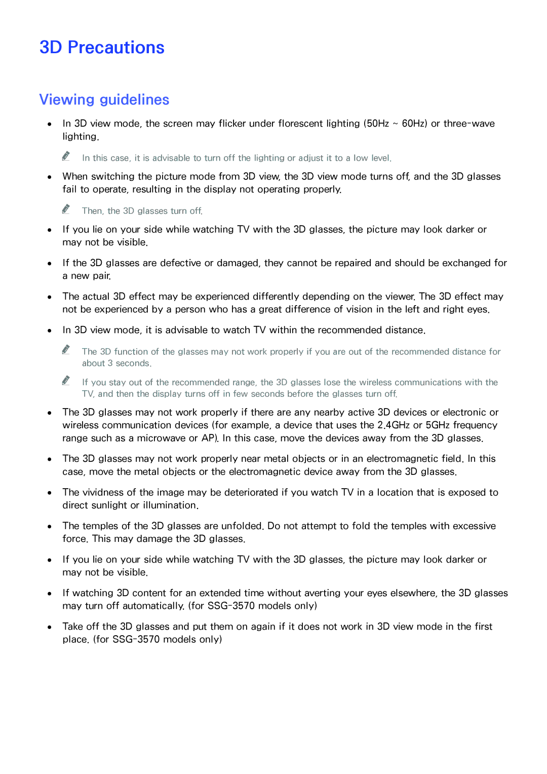 Samsung UA32F5300ARXUM, UA40F6800ARXZN, UA40F6800ARXSK, UA40F5500ARXSK, UA50F5500ARXSK 3D Precautions, Viewing guidelines 