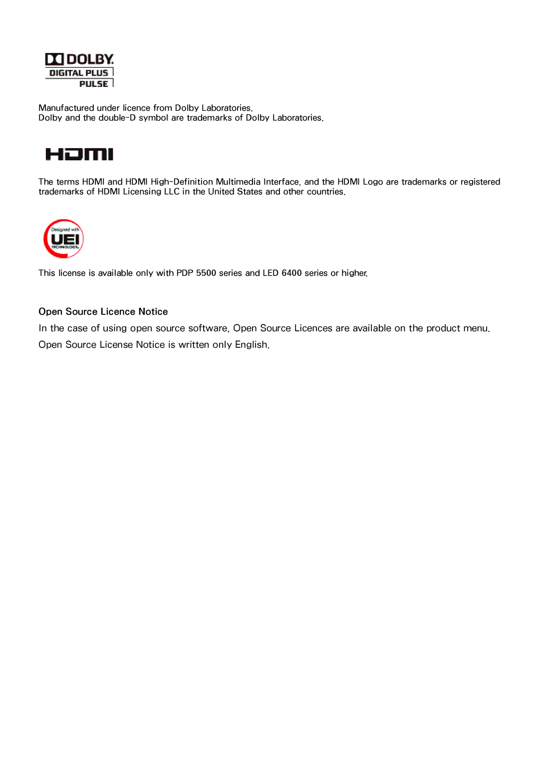 Samsung UA60H6300ARXEG, UA40F6800ARXZN, UA40F6800ARXSK, UA40F5500ARXSK, UA50F5500ARXSK manual Open Source Licence Notice 