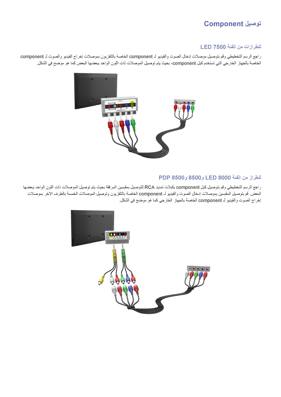 Samsung UA55F8500ARXUM, UA85S9ARXUM Component ليصوت, LED 7500 ةئفلا نم تازارطلل, PDP 8500و 8500و LED 8000 ةئفلا نم زارطلل 